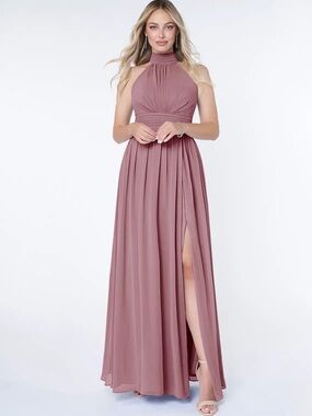 Azazie Iman Vintage Mauve A-Line A-Line Ruched Chiffon Dress Sz A6